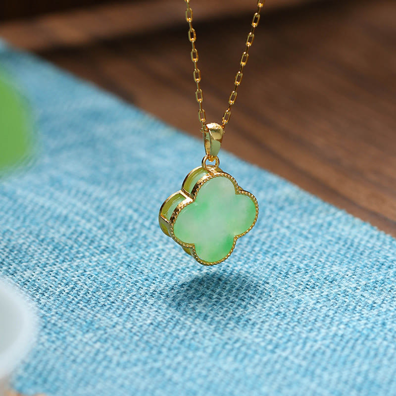 Mythstone Four Leaf Clover Jade Pattern Luck Necklace Pendant