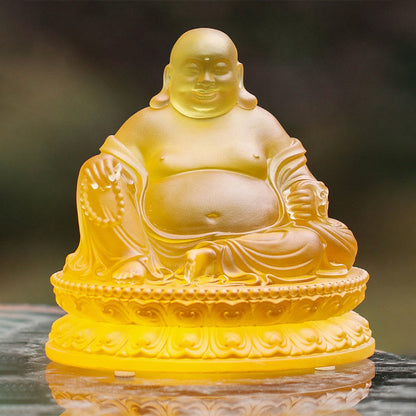 Mythstone Handmade Laughing Buddha Figurine Liuli Crystal Art Piece Wealth Statue Home Decoration