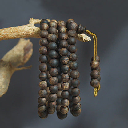 MythStone 7mm 108 Mala Beads Nha Trang Qinan Agarwood Peace Strength Bracelet