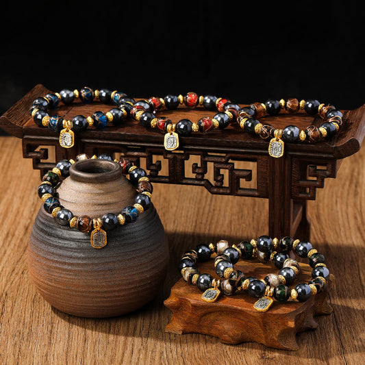 Mythstone Tibetan Zakiram Goddess of Wealth Liuli Glass Incense Ash Porcelain Bead Luck Bracelet