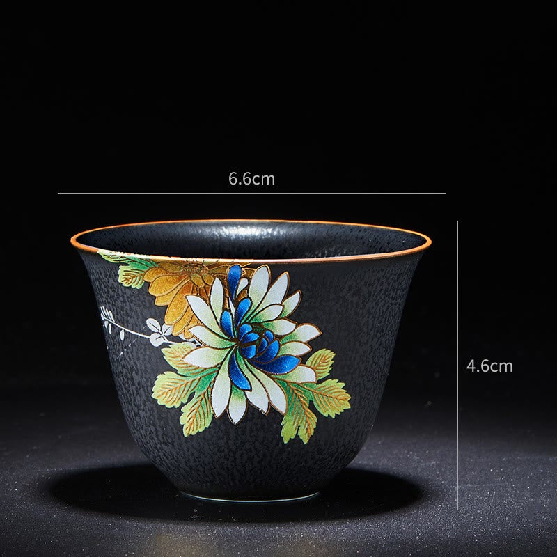 Mythstone Colorful Flowers Orchid Sea Waves Blue and White Porcelain Ceramic Teacup Kung Fu Tea Cup