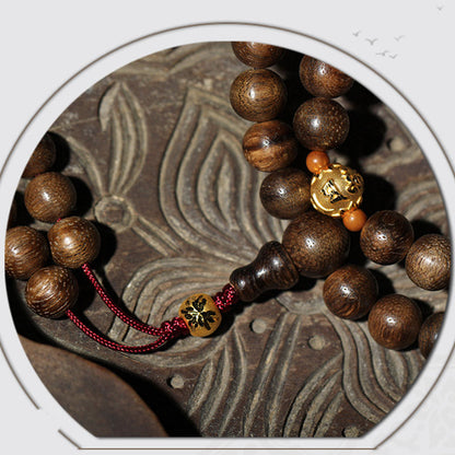 Mythstone 999 Gold 108 Mala Beads Kalimantan Agarwood Cyan Jade Six True Words Strength Bracelet