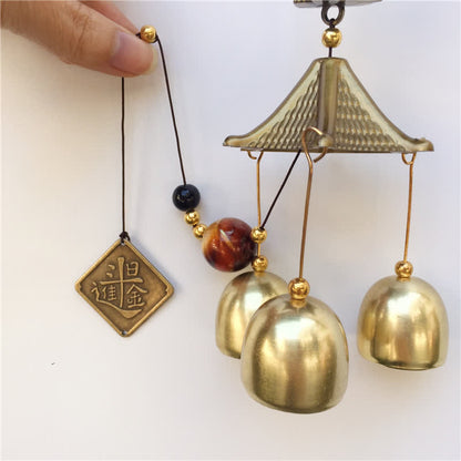 Mythstone Auspicious Wealth Cat Wall Hanging Chime Bell Copper Luck Handmade Home Decoration