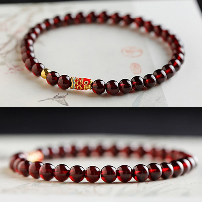 Mythstone 999 Gold Koi Fish Natural Garnet Protection Bracelet