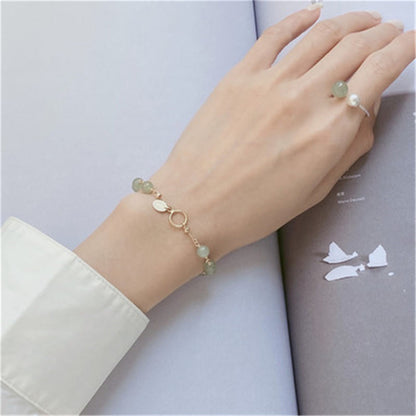 Mythstone 14k Gold Plated Hetian Jade Beaded Prosperity Chain Bracelet