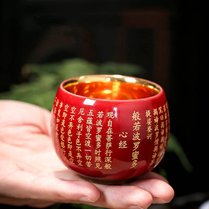 Mythstone Heart Sutra Great Compassion Mantra Engraved Ceramic Teacup Kung Fu Tea Cup