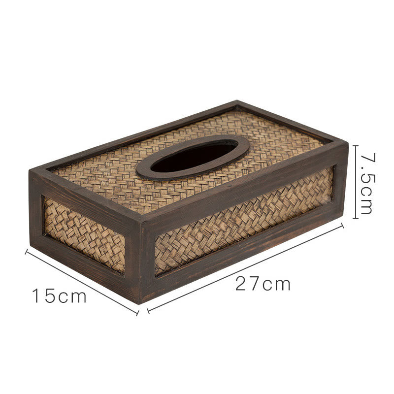 Mythstone Handmade Bamboo Woven Wood Tissue Box Wooden Tissue Holder Wipes Boxes Decoration