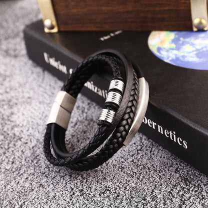 Mythstone Leather Multi-Layer Titanium Steel Balance Braided Magnetic Buckle Bracelet