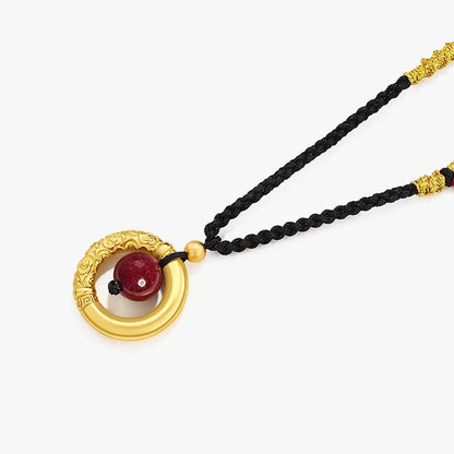 Mythstone Round Tiger Eye Cinnabar Bead Protection Necklace Pendant