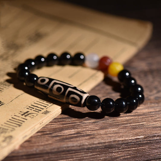 Mythstone Tibetan Natural Nine-Eye Dzi Bead Wealth Power Bracelet