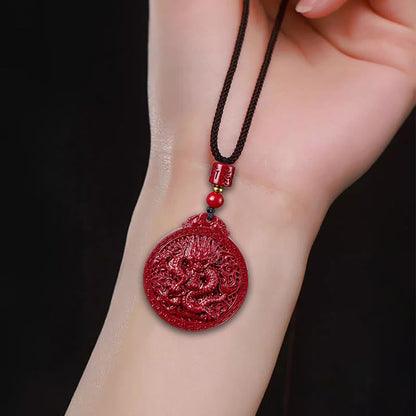 MythStone Year of the Dragon Natural Cinnabar Dragon Protection Necklace Pendant