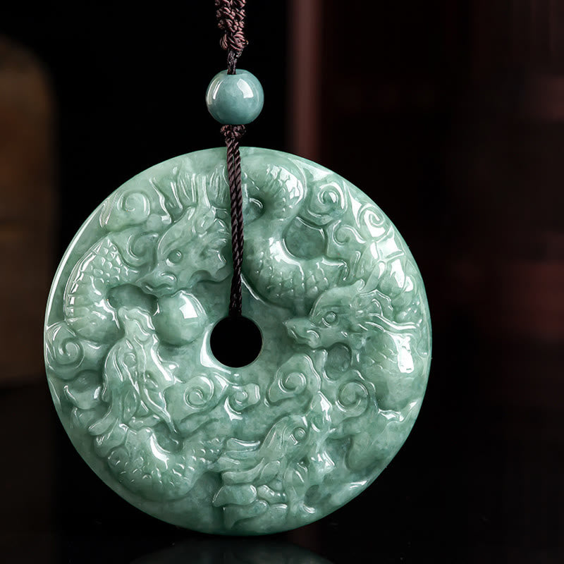 Mythstone Year of the Dragon Natural Jade Nine Dragons Peace Buckle Protection Necklace Pendant