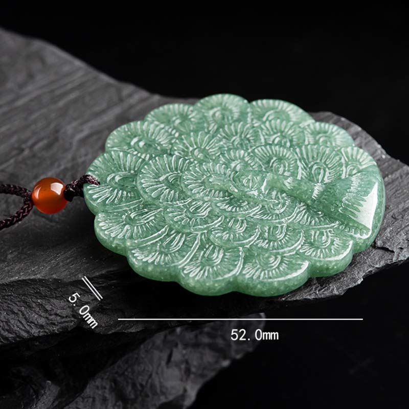 Mythstone Natural Jade Peacock Luck Prosperity Necklace Pendant