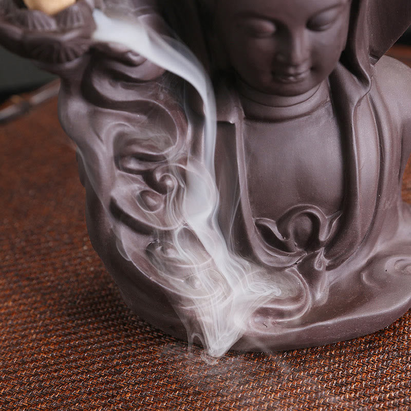 Mythstone Tibetan Avalokitesvara Buddha Lotus Healing Backflow Smoke Fountain Incense Burner