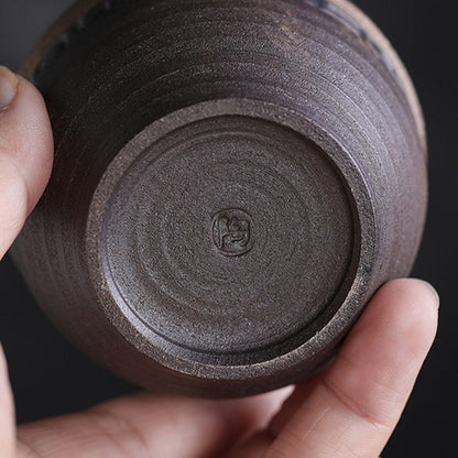 Mythstone Simple Brown Striped Texture Ceramic Teacup Kung Fu Tea Cup Bowl