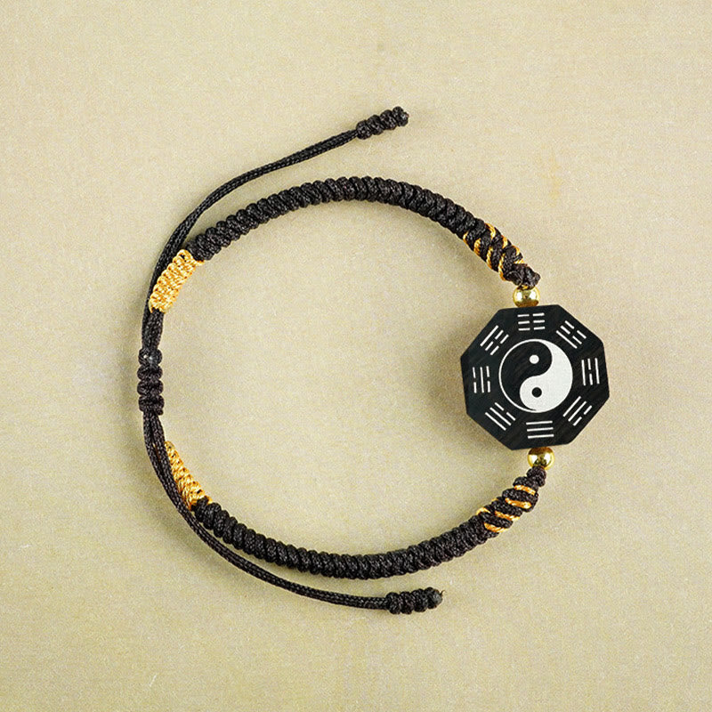 Mythstone Small Leaf Red Sandalwood Jujube Wood Ebony Wood Silver Inlaid Yin Yang Bagua Big Dipper Protection Bracelet