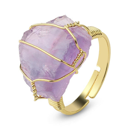 Mythstone Natural Crystal Gemstone Amethyst Adjustable Ring