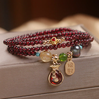 Mythstone Multi Layered Natural Garnet Jade Coin Money Bag Attracting Wealth Protection Bracelet