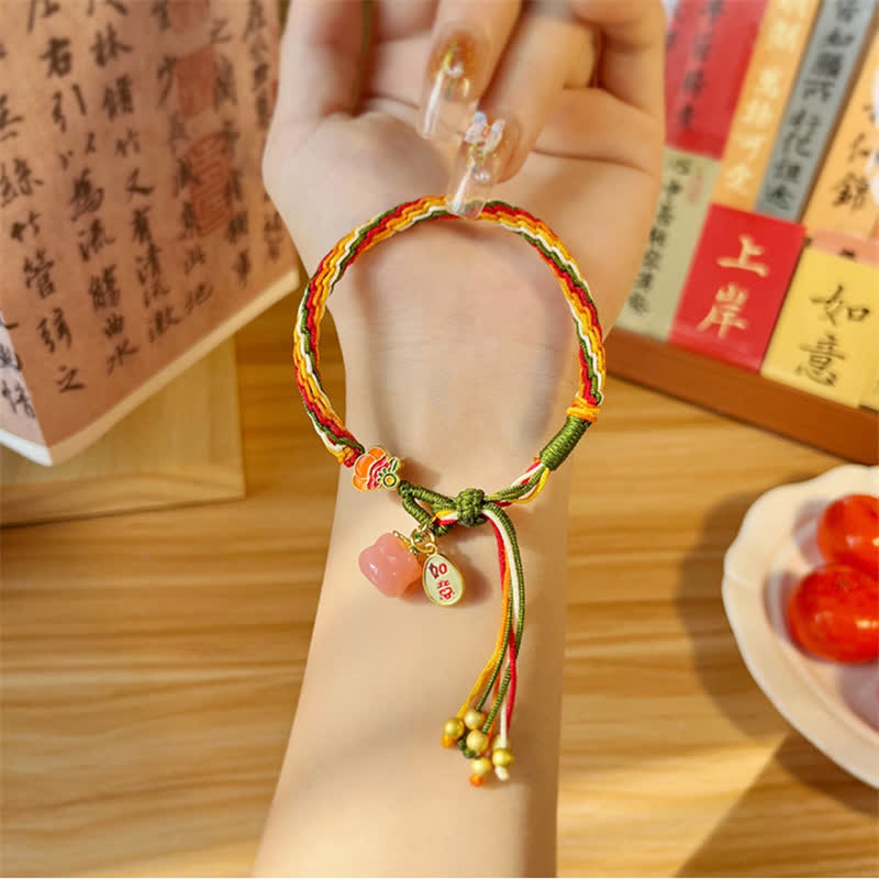 MythStone Persimmon Red Agate Strength Reincarnation Knot Braid String Bracelet