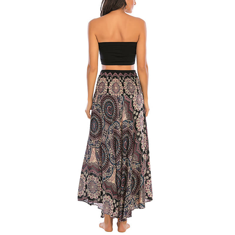 Mythstone Two Style Wear Bohemian Mandala Flower Lace-up Skirt Dress