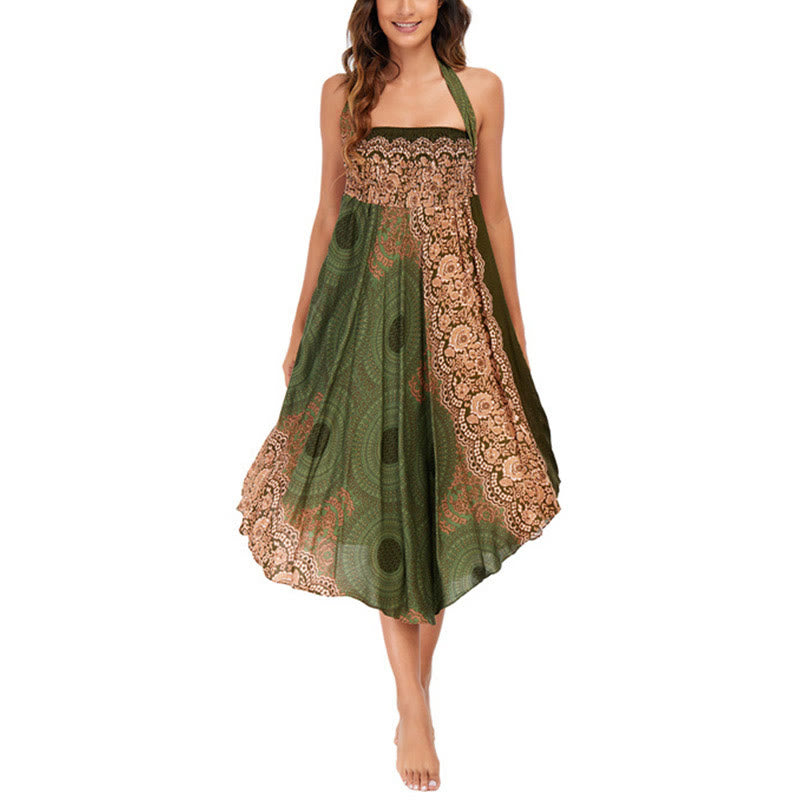 Mythstone Two Style Wear Bohemian Compass Rose Flower Lace-up Skirt Dress