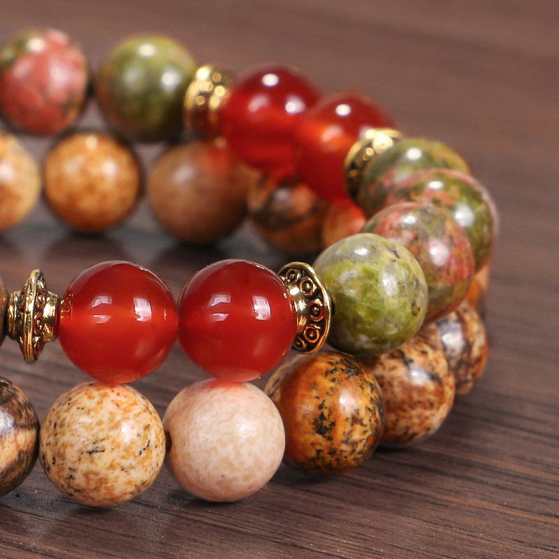 Mythstone Tibetan Picture Jasper Positive Lotus Bracelet Set