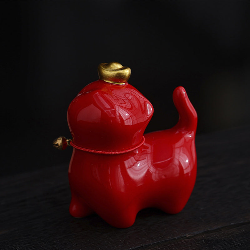 Lingote de té de cerámica para mascotas con forma de gato de la suerte Mythstone, figura decorativa para escritorio del hogar