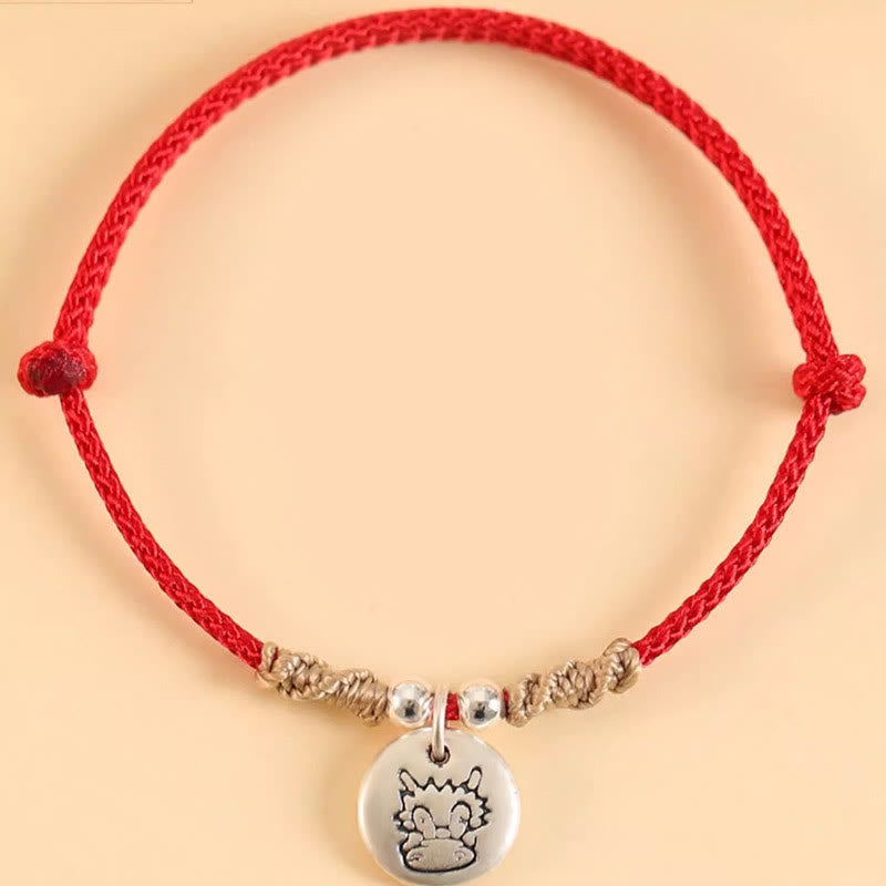 Pulsera trenzada con el signo de la suerte del año del dragón chino hecha a mano en plata de ley 999 de Mythstone 