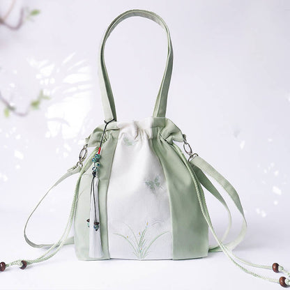 Mythstone Embroidered Grass Flowers Cherry Blossom Canvas Tote Crossbody Bag Shoulder Bag Handbag