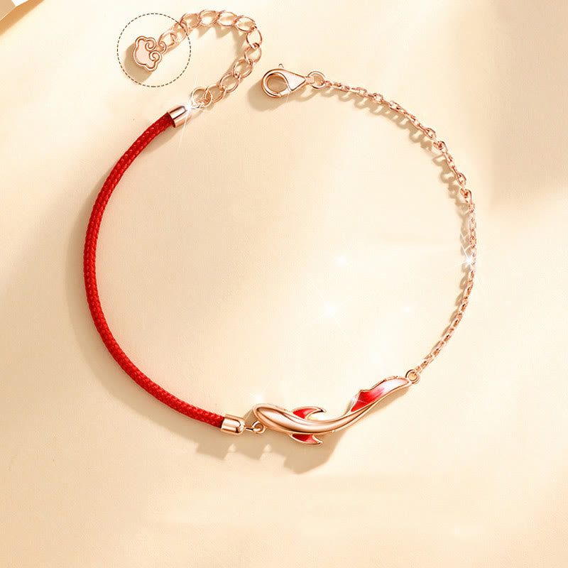 Mythstone 925 Sterling Silver Luck Koi Fish Lotus Star Braided Red String Bracelet