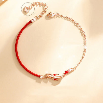 Mythstone 925 Sterling Silver Luck Koi Fish Lotus Star Braided Red String Bracelet