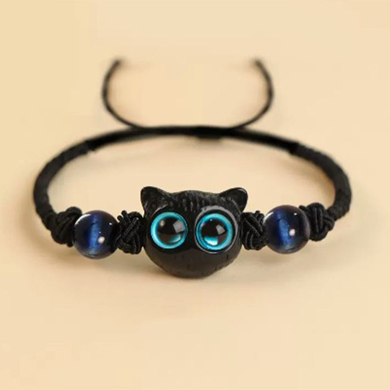 Mythstone Cute Ebony Wood Cat Head Pattern Peace Bracelet