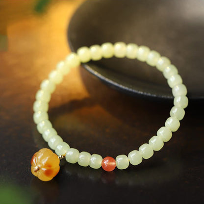 Pulsera de prosperidad con cristal de ágata roja, ámbar y calabaza de jade hetiano natural