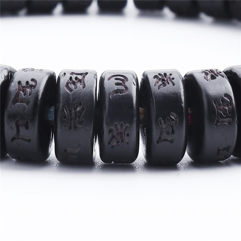 Mythstone Tibetan Coconut Shell Beads Engraved Om Mani Padme Hum Mantra Happiness Bracelet