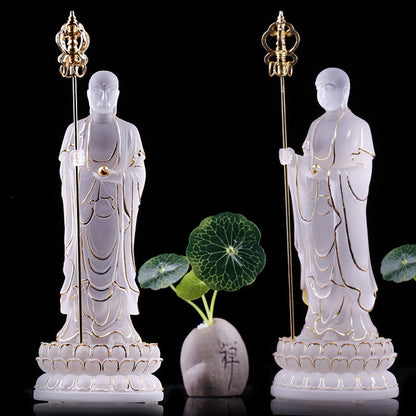 Figura de Bodhisattva Ksitigarbha hecha a mano de Mythstone, pieza de arte de cristal de Liuli, estatua de serenidad, decoración del hogar