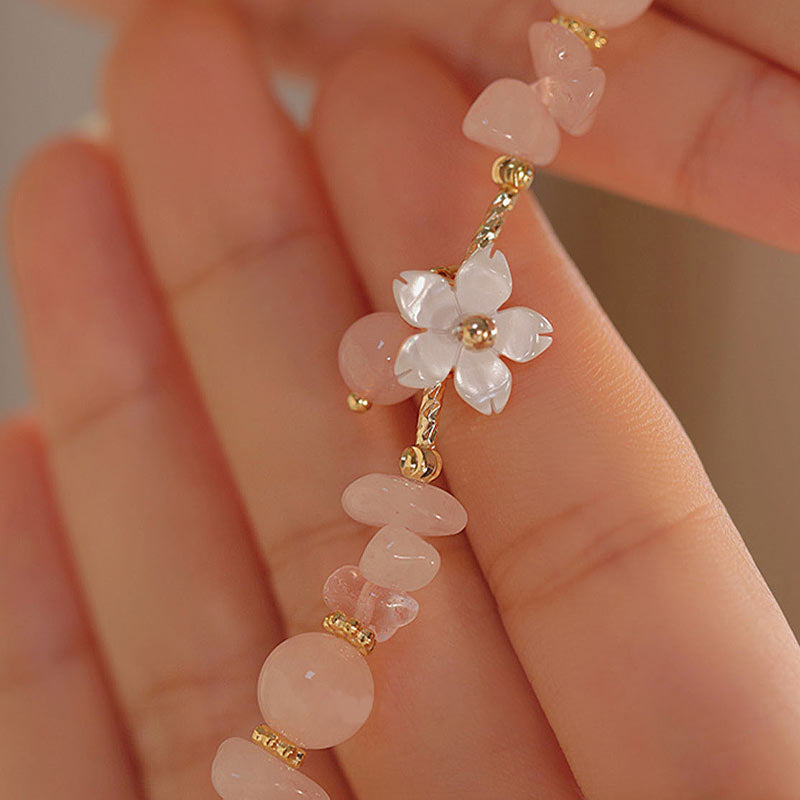 MythStone 14k Gold Plated Natural Pink Crystal Flower Love Bracelet