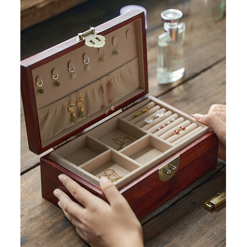 Mythstone Antique Handmade Red Sandalwood Rosewood Jewelry Storage Box Lockable Solid Wood Gift Organizer Box