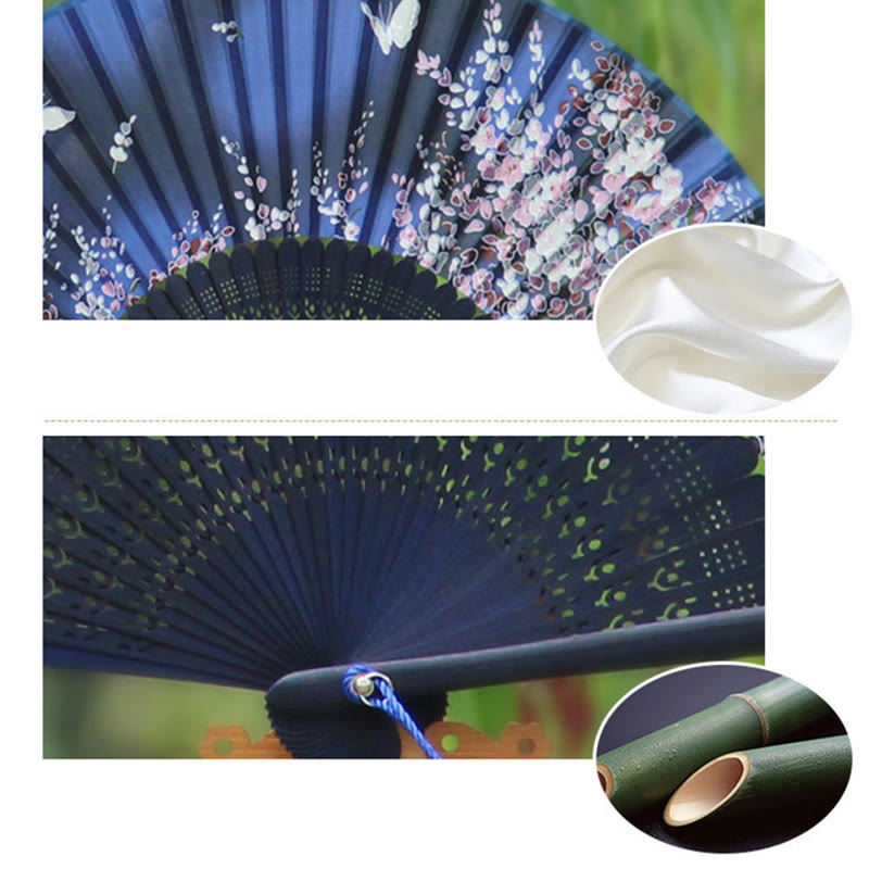 Mythstone Butterfly Flowers Handheld Bamboo Folding Fan