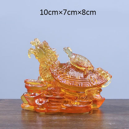 Mythstone Feng Shui Dragon Turtle Coins Handmade Liuli Crystal Luck Art Piece Home Office Decoration