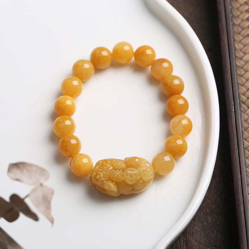 Mythstone Golden Silk Jade Pixiu Wealth Bracelet