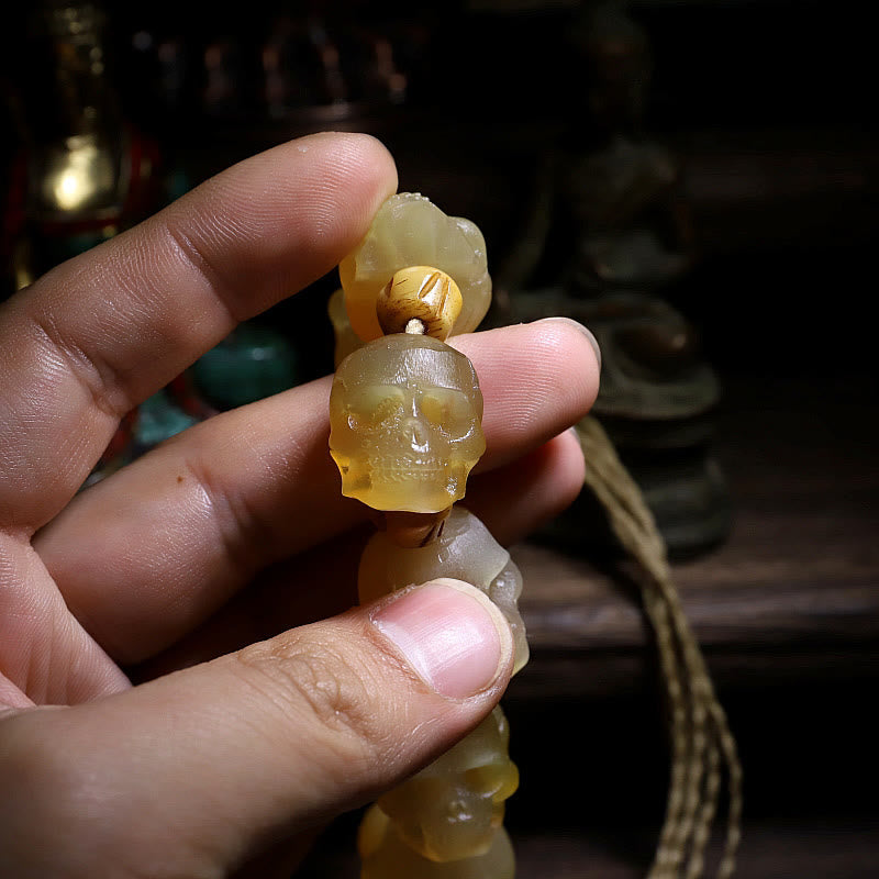 Pulsera de la suerte con hueso de yak grabado en forma de calavera de cuerno de oveja tibetano hecha a mano de Mythstone, El Señor del Bosque Cadáver 