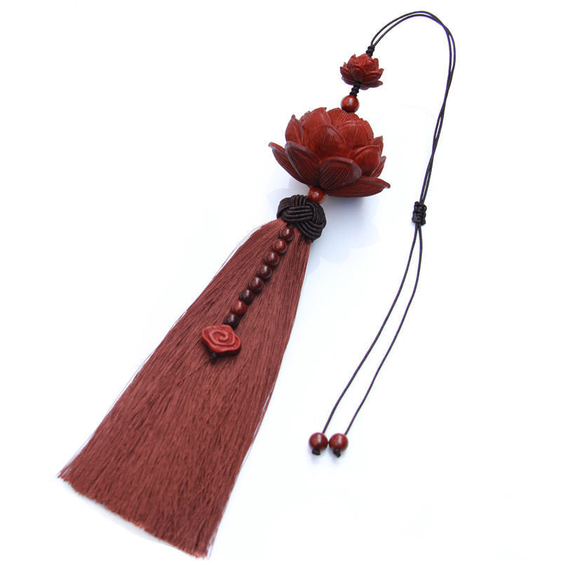 Mythstone Tibetan Small Leaf Red Sandalwood Lotus Luck Protection Tassel Decoration