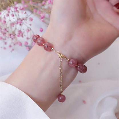 Mythstone Natural Strawberry Quartz Pearl Four Leaf Clover Love Bracelet