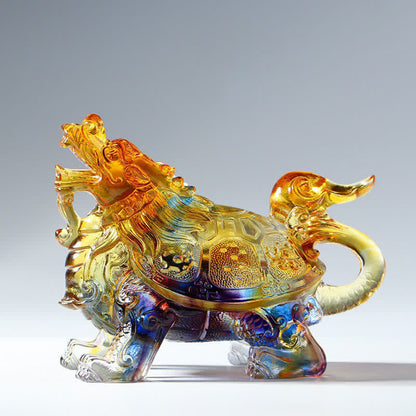 Mythstone Feng Shui Dragon Turtle Handmade Liuli Crystal Art Piece Home Office Decoration