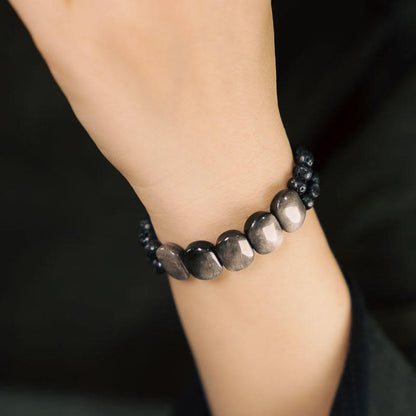 Mythstone Natural Silver Sheen Obsidian Lava Rock Communication Bracelet