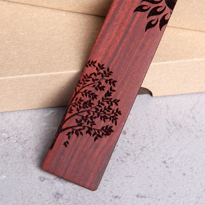 Mythstone Sun Tree Ebony Wood Small Leaf Red Sandalwood Bookmarks With Gift Box