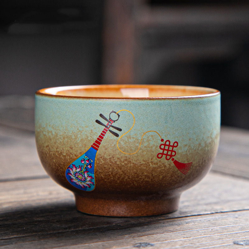 Mythstone Colorful Deer Pipa Snow Plum Blossoms Mountains Rivers Bird Ceramic Teacup Kung Fu Tea Cup Bowl