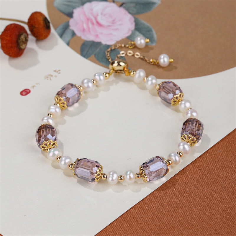 Mythstone Natural Amethyst Pearl Peace Healing Chain Bracelet