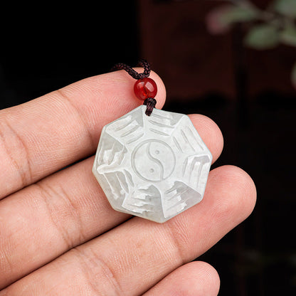 Mythstone Natural Jade Bagua Yin Yang Luck Necklace Pendant