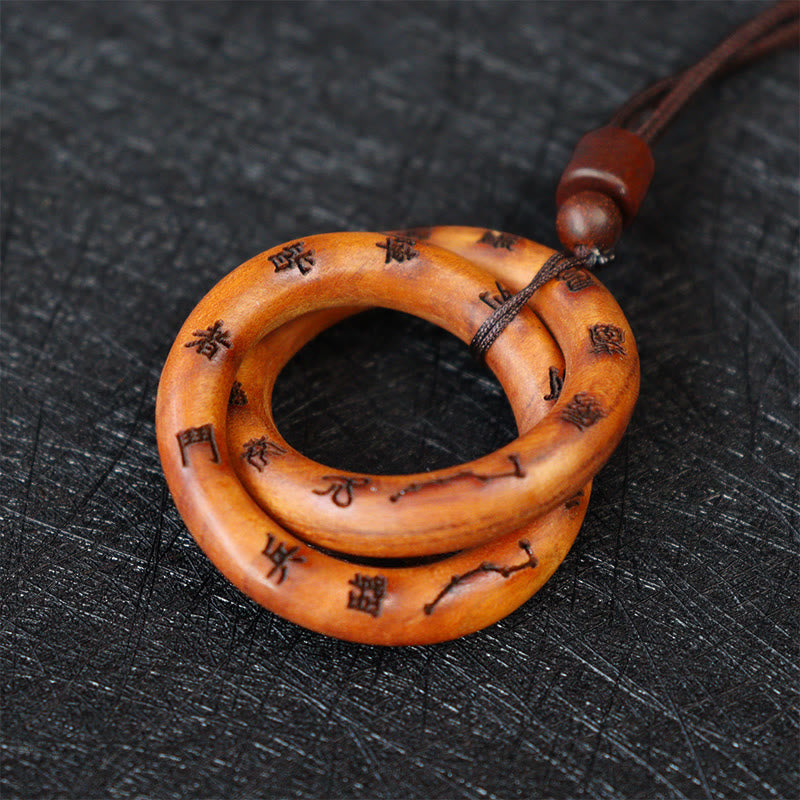 Mythstone Lightning Struck Jujube Wood Taoist Yin Yang Ring Qiankun Circle Leizu Taboo Luck Necklace Pendant